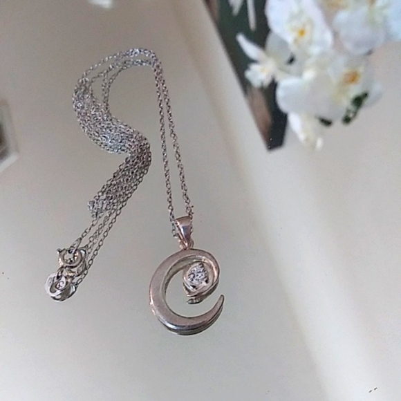 925 Sterling Silver Chain Necklace With Embellished C Initial Pendant - Picture 11 of 17